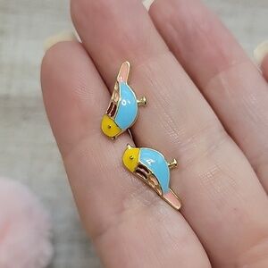 PARAKEET PAINTED ENAMEL STUD EARRINGS
